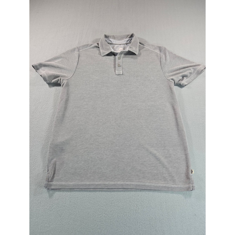Tommy Bahama Polo Shirt Mens Medium Gray Tencel Blend Short Sleeve Marlin Logo